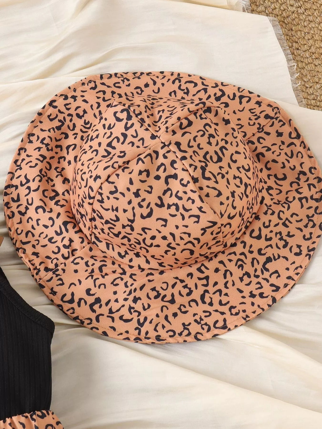 Halter Top and Leopard Print Ruffled Skirt Set with Hat in Black, product view 7