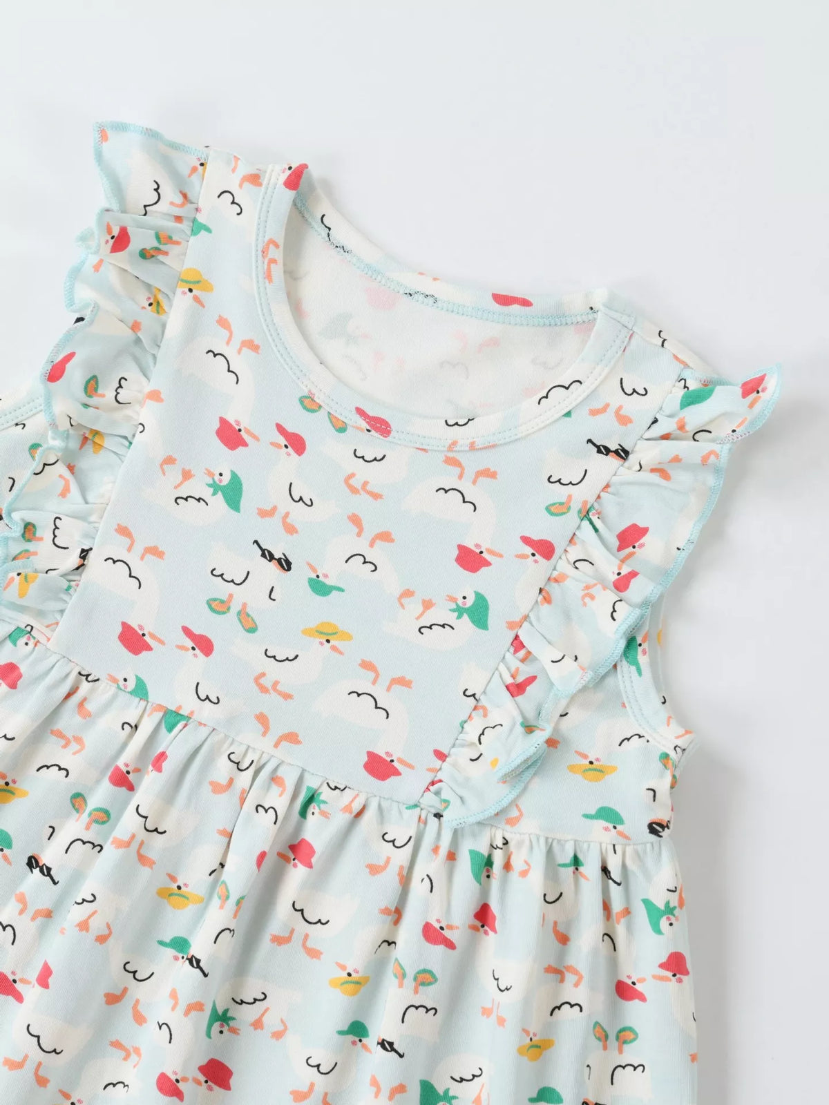 Ruffle Sleeve Cartoon Print Dress in Ivory White, product view 2