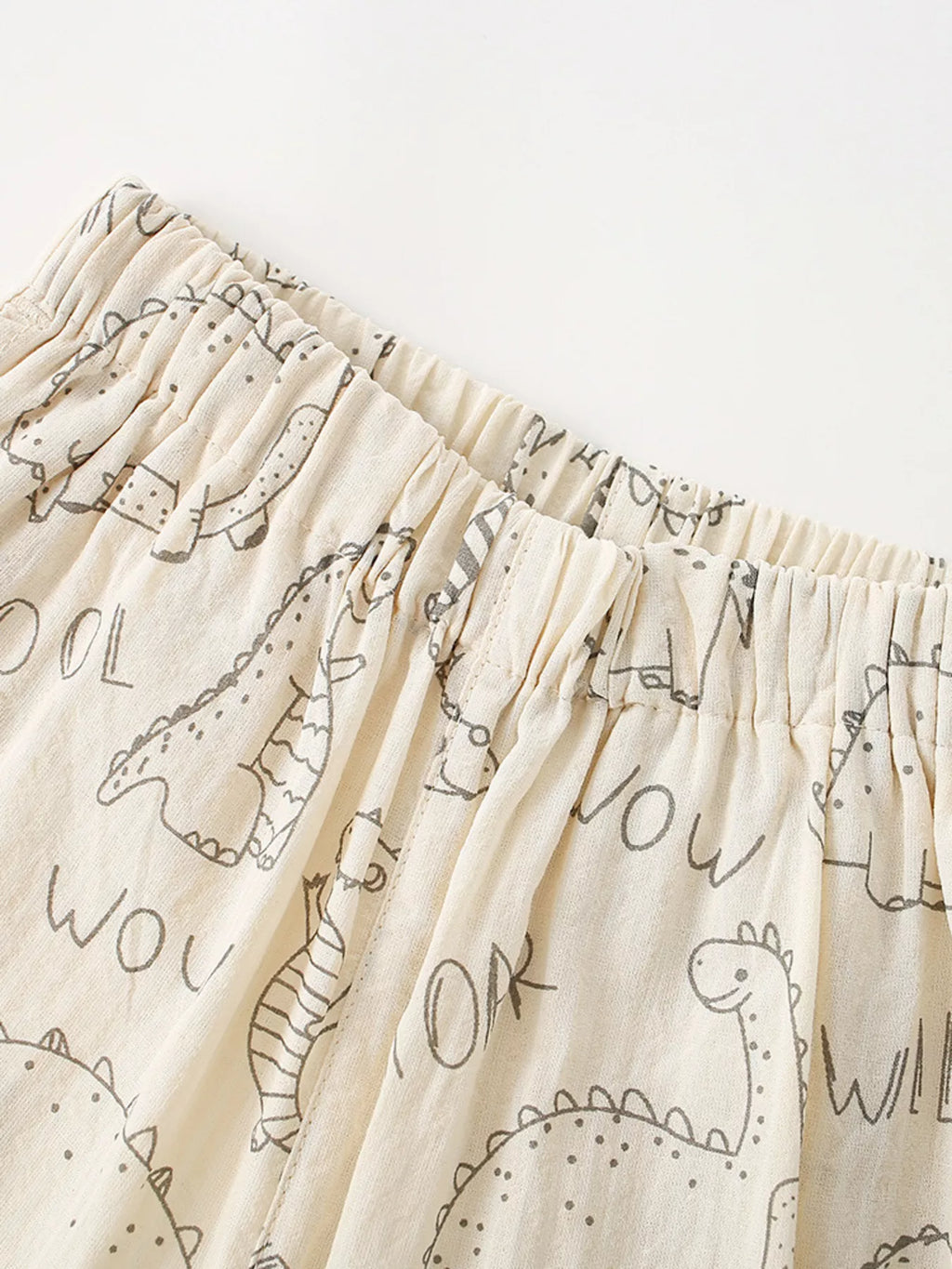Dinosaur Print Elastic Waist Pants in Cream, product view 3
