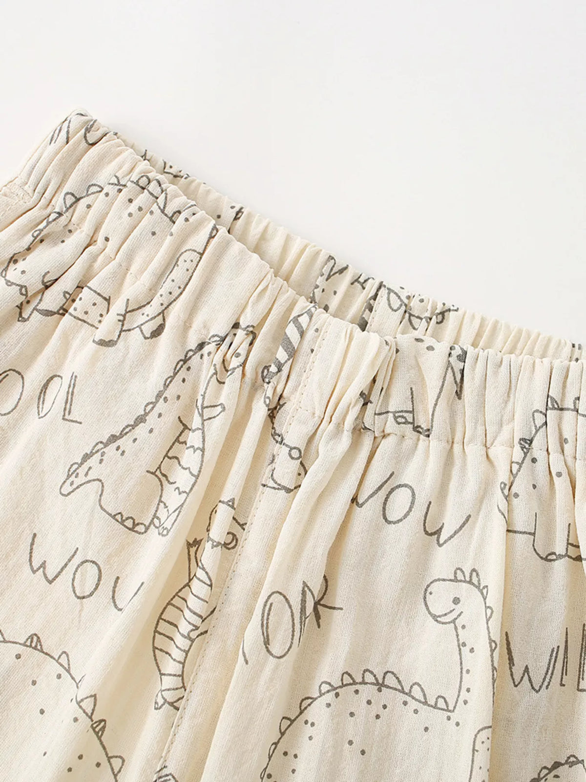 Dinosaur Print Elastic Waist Pants in Cream, product view 3