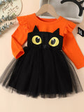Halloween Cat Eye Ruffle Tulle Dress in Orange, product view 2