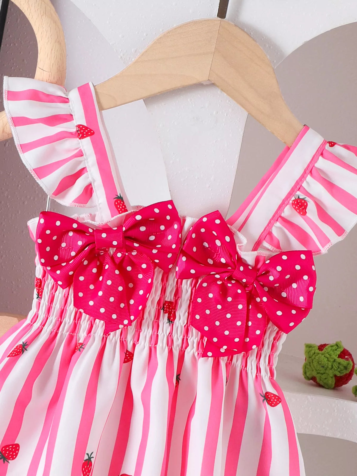 Bow Ruffled Striped Top and Shorts Set in Pink, product view 4