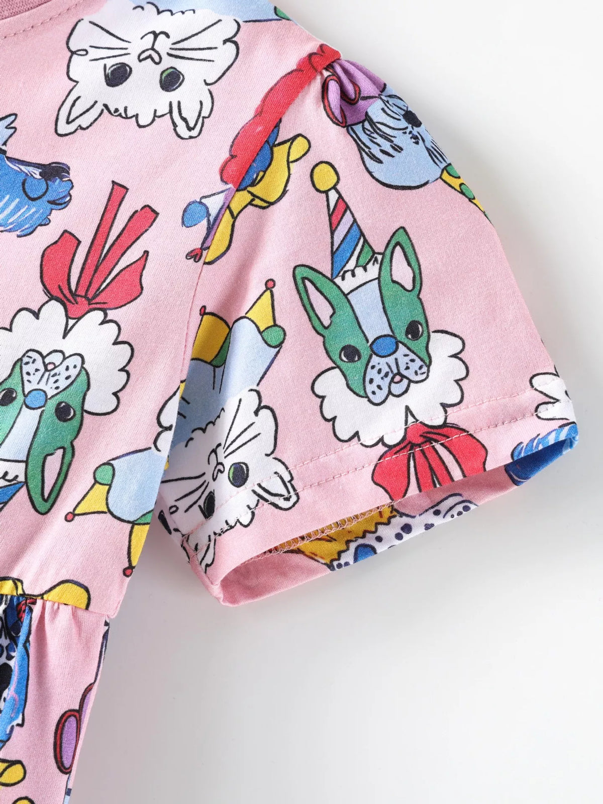 Cartoon Print Short Sleeve Dress in Pink, product view 4