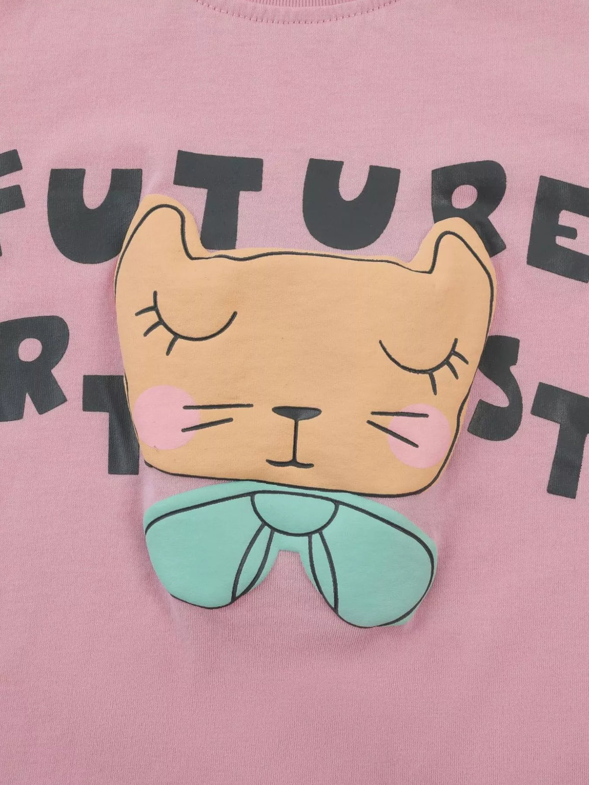 Cat Graphic Round Neck T-Shirt in Pink, product view 4