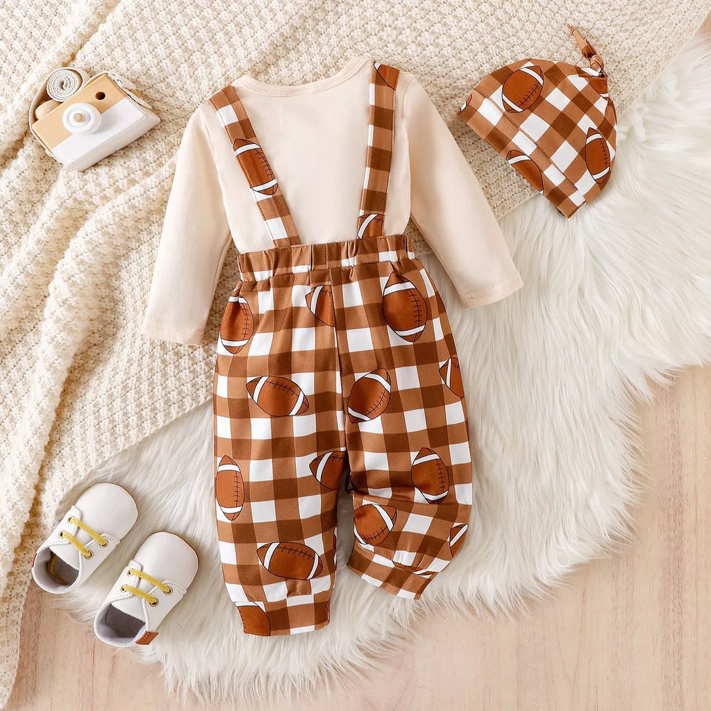 My First Football Season Bodysuit and Pants Set with Hat in Apricot, product view 7