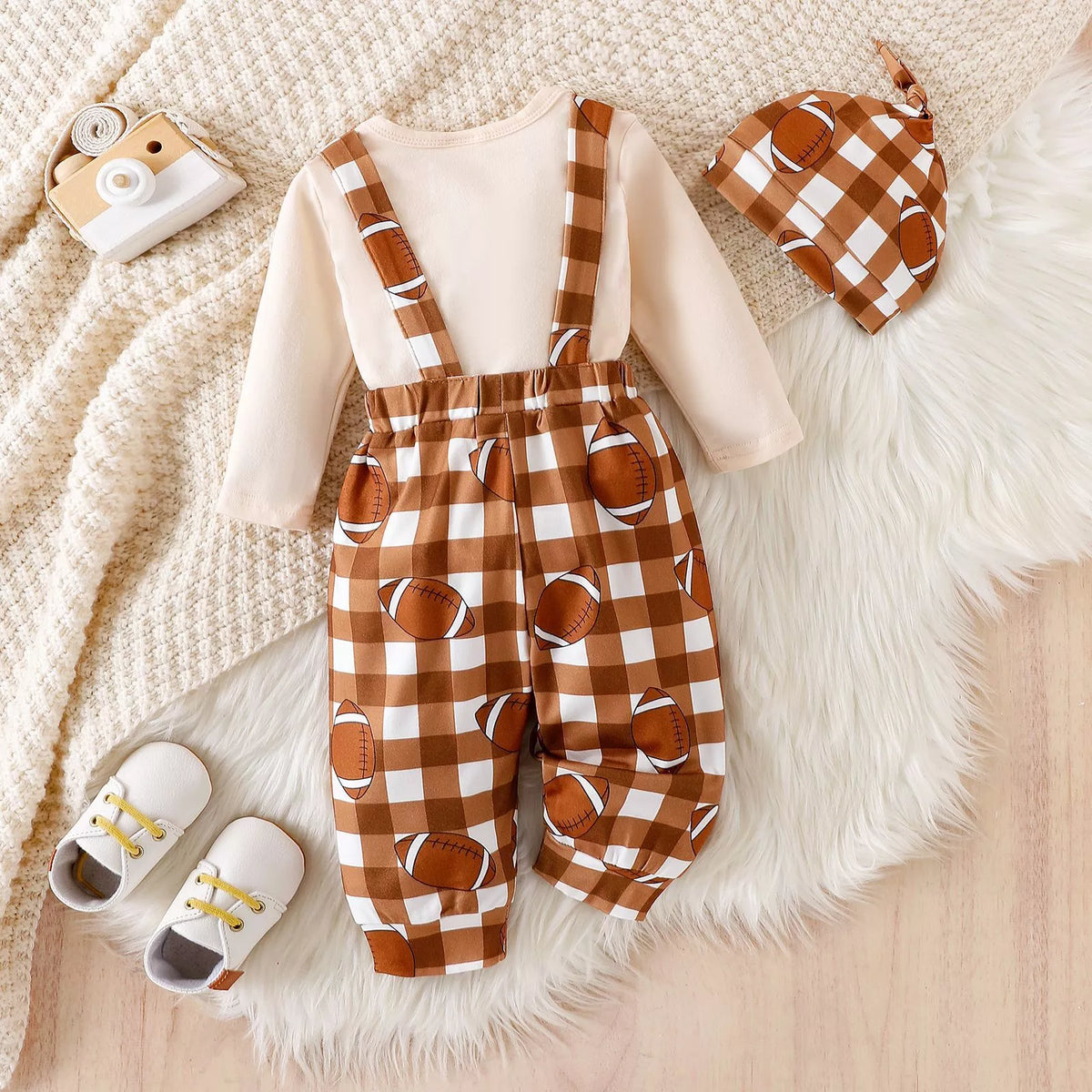 My First Football Season Bodysuit and Pants Set with Hat in Apricot, product view 7
