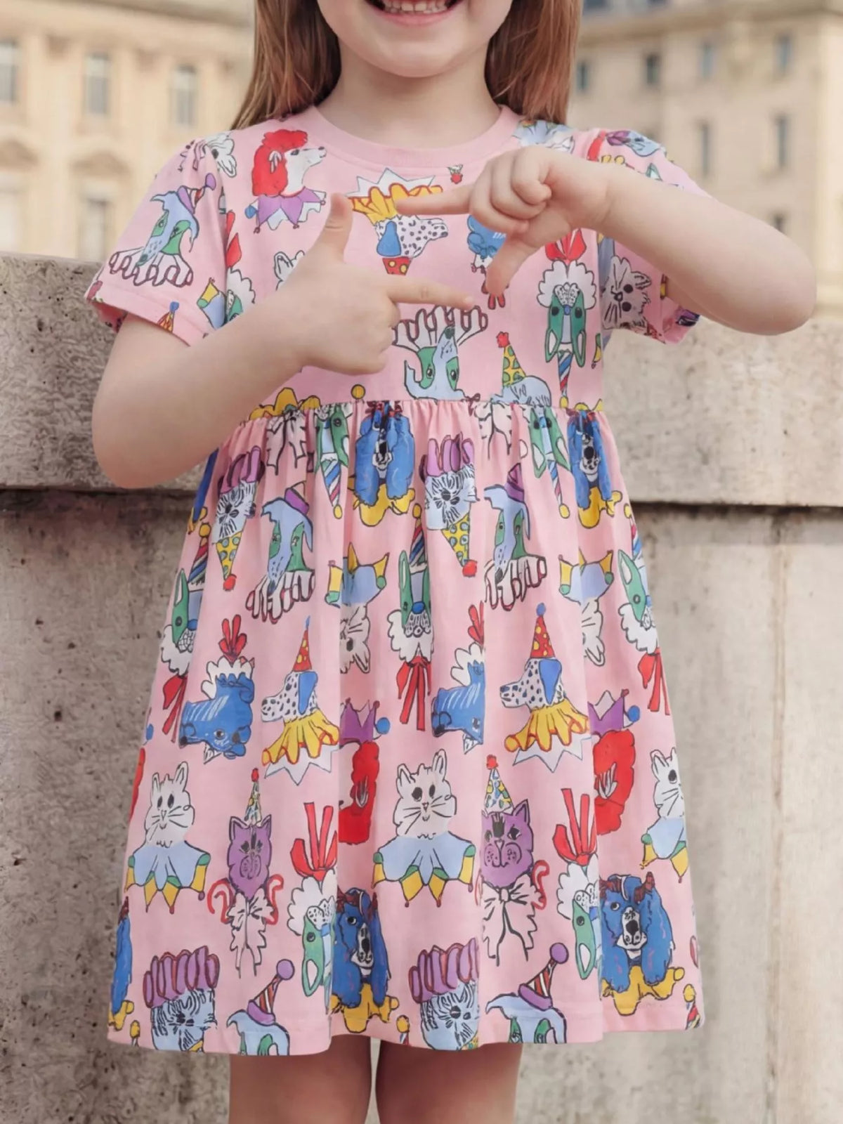 Cartoon Print Short Sleeve Dress in Pink, product view 1
