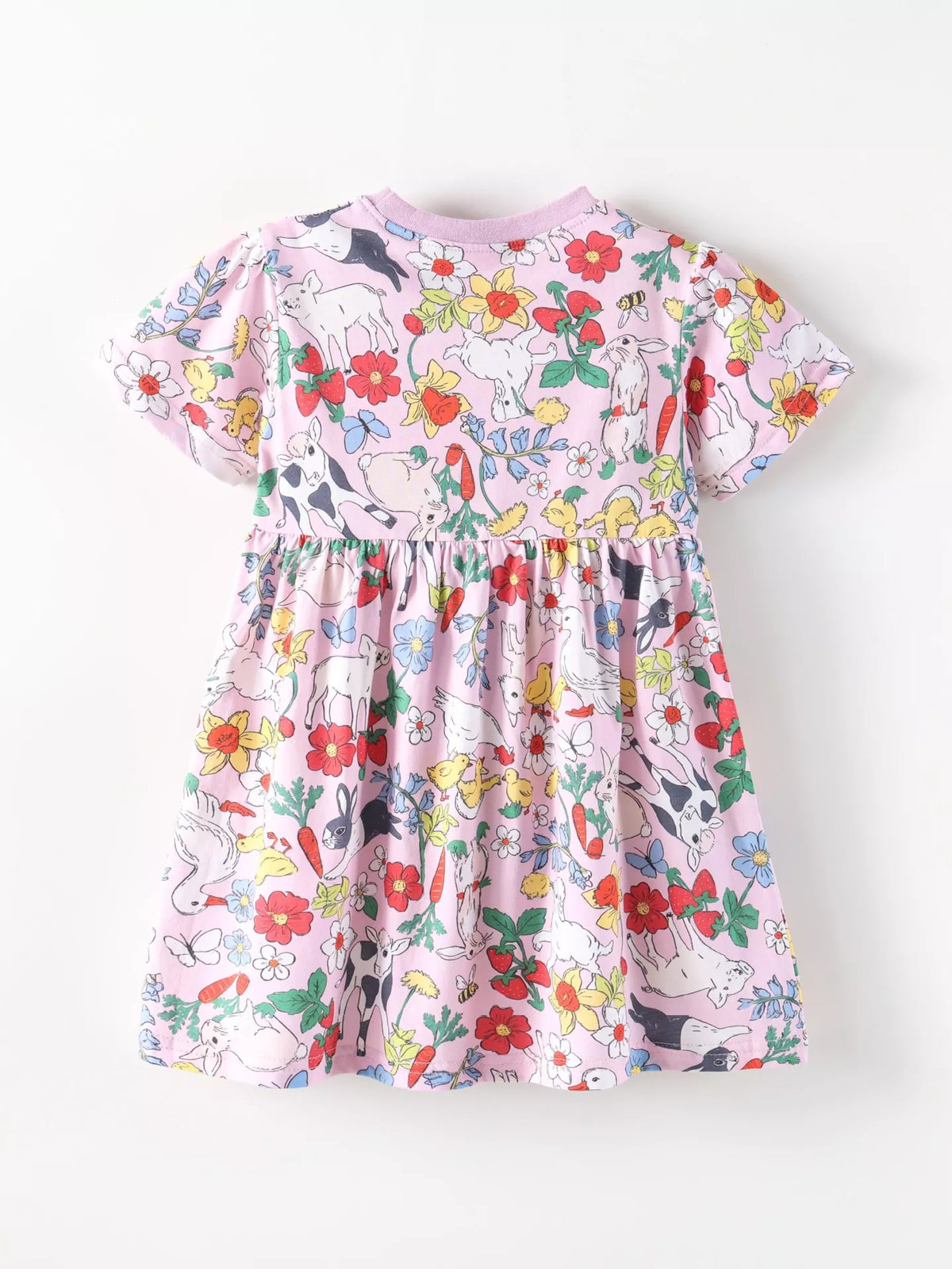 Printed Round Neck Dress in Pink, product view 5
