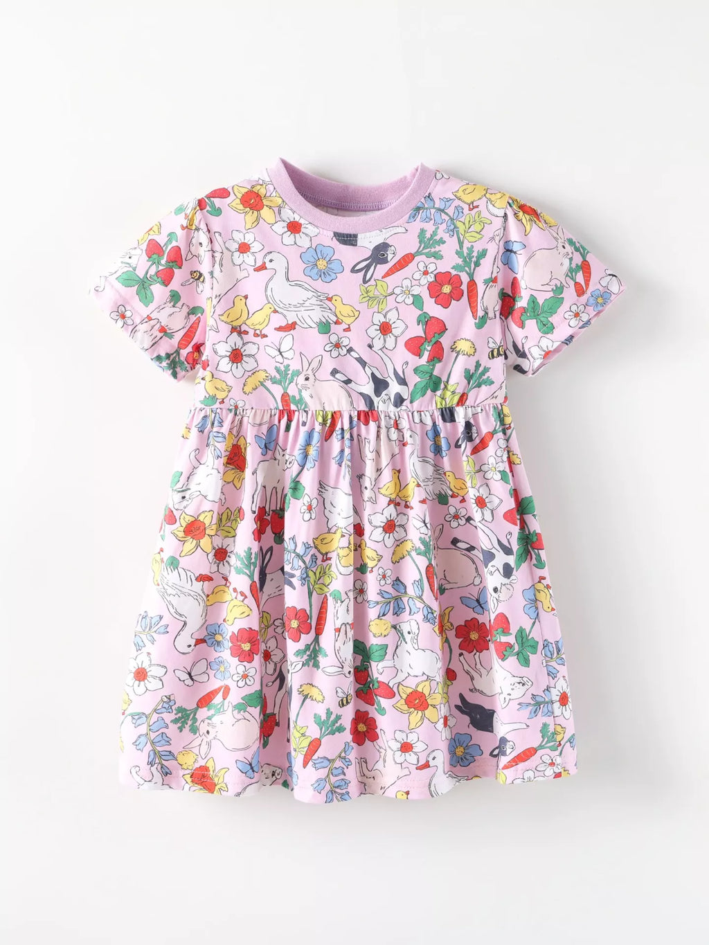 Printed Round Neck Dress in Pink, product view 2