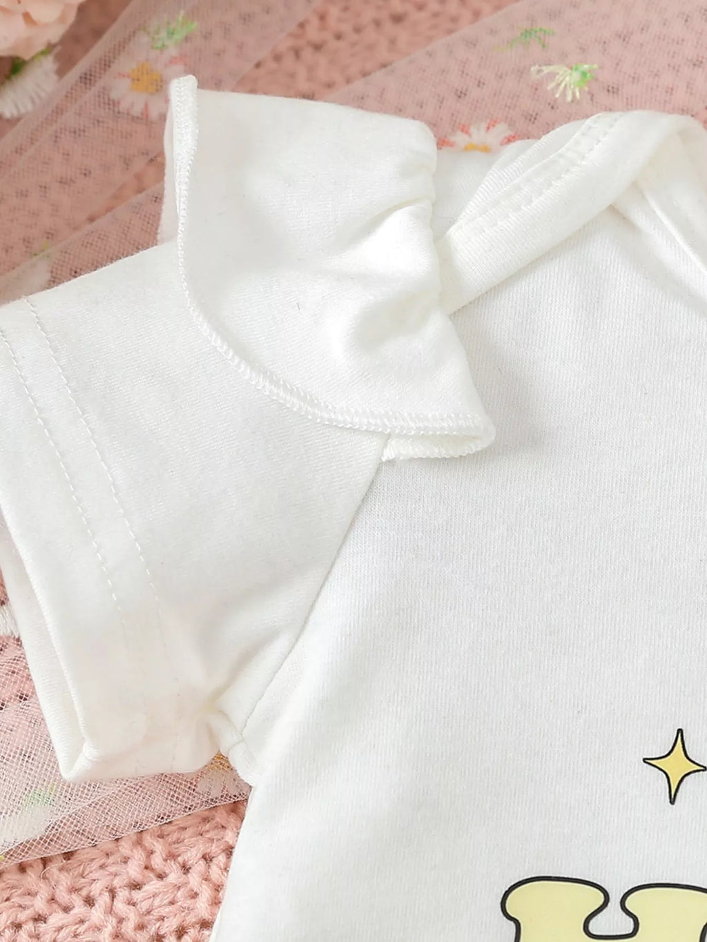 Ruffled Short Sleeve Bodysuit and Shorts Set with Headband in White, product view 4