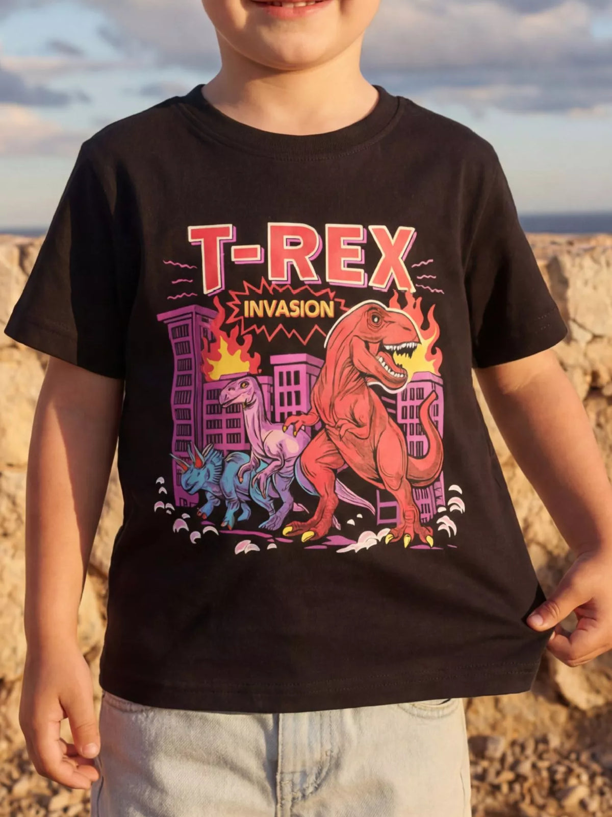 T-Rex Invasion Graphic T-Shirt in Black, product view 1