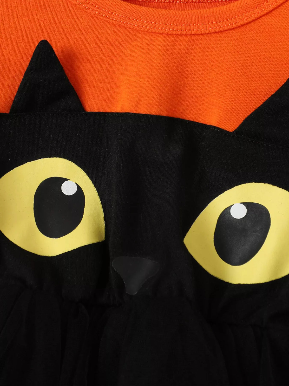 Halloween Cat Eye Ruffle Tulle Dress in Orange, product view 4
