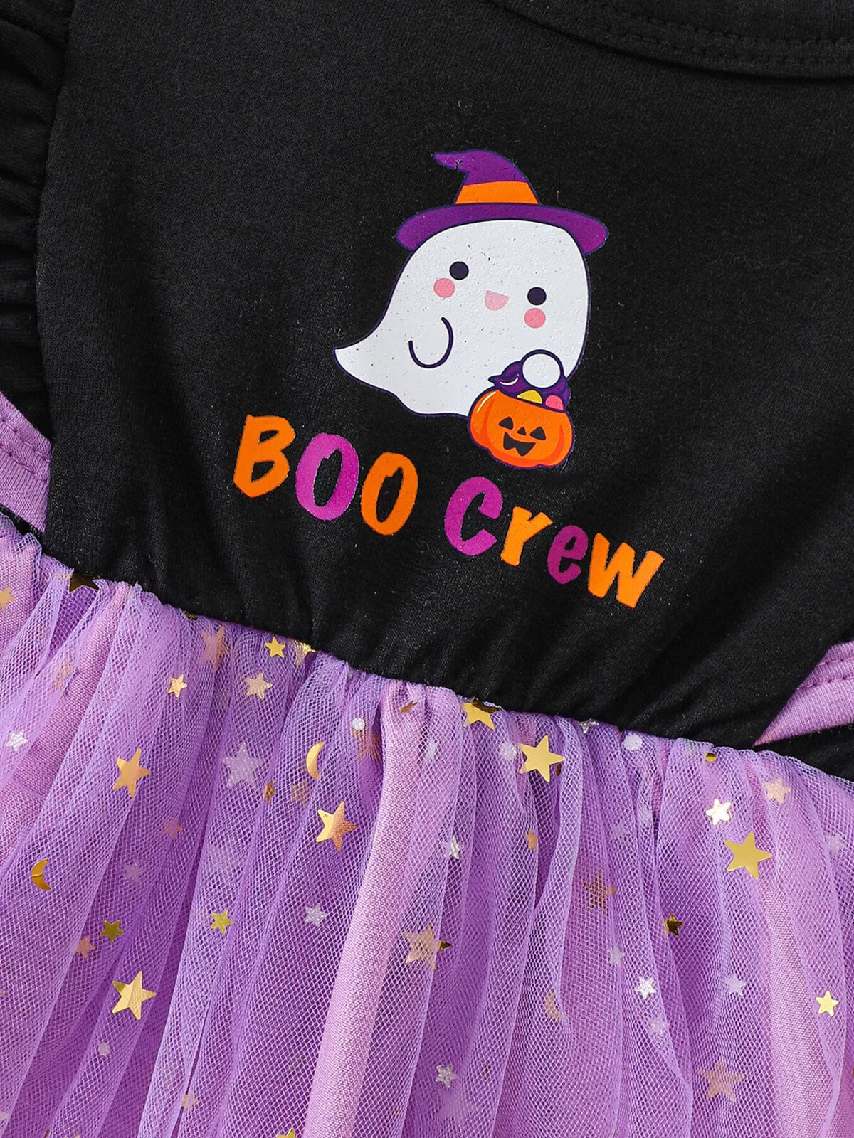 Halloween 'BOO Crew' Ghost Graphic Tulle Tutu Dress in Purple, product view 4