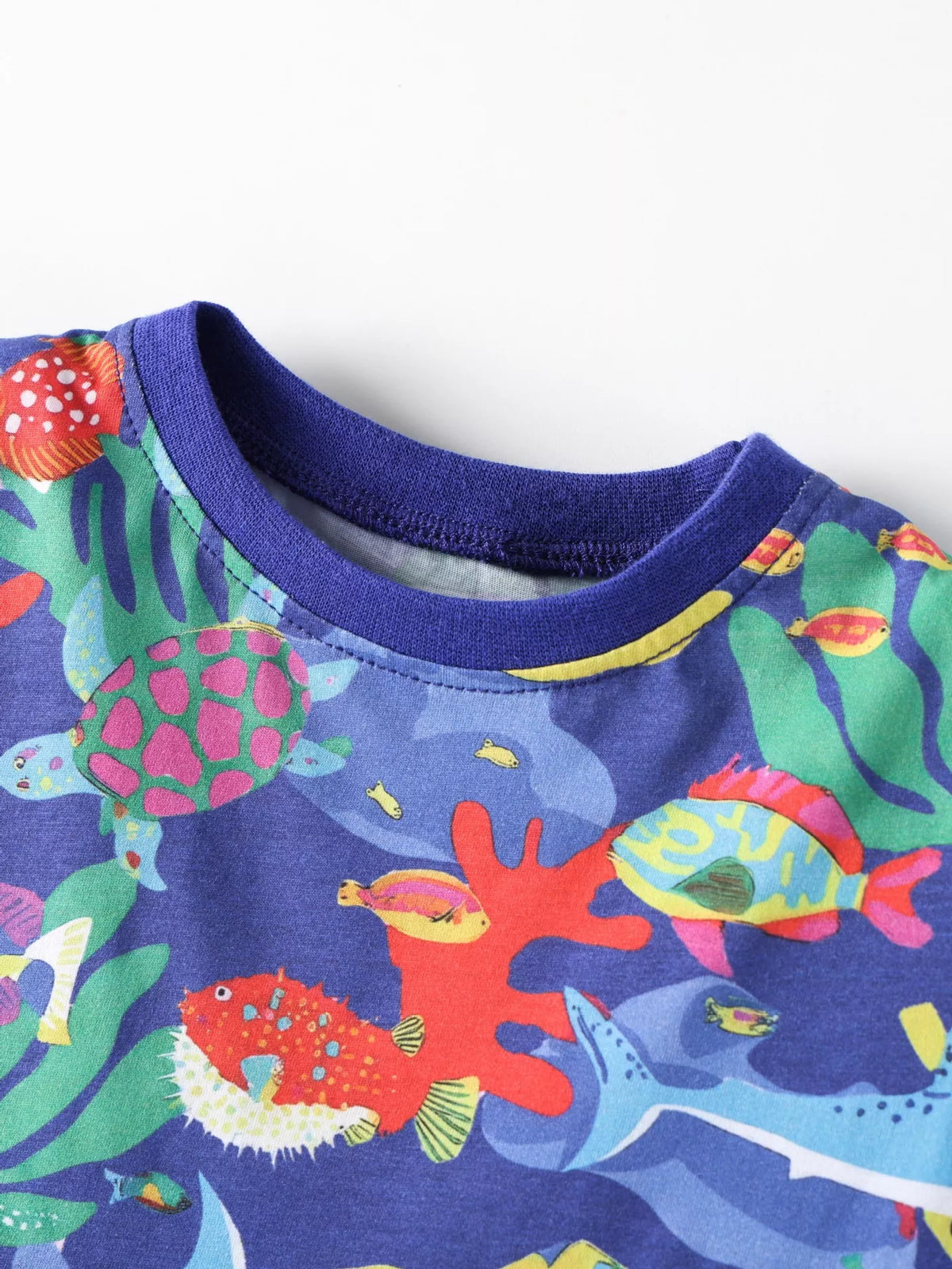 Marine Life Print A-Line Dress in Royal Blue, product view 3