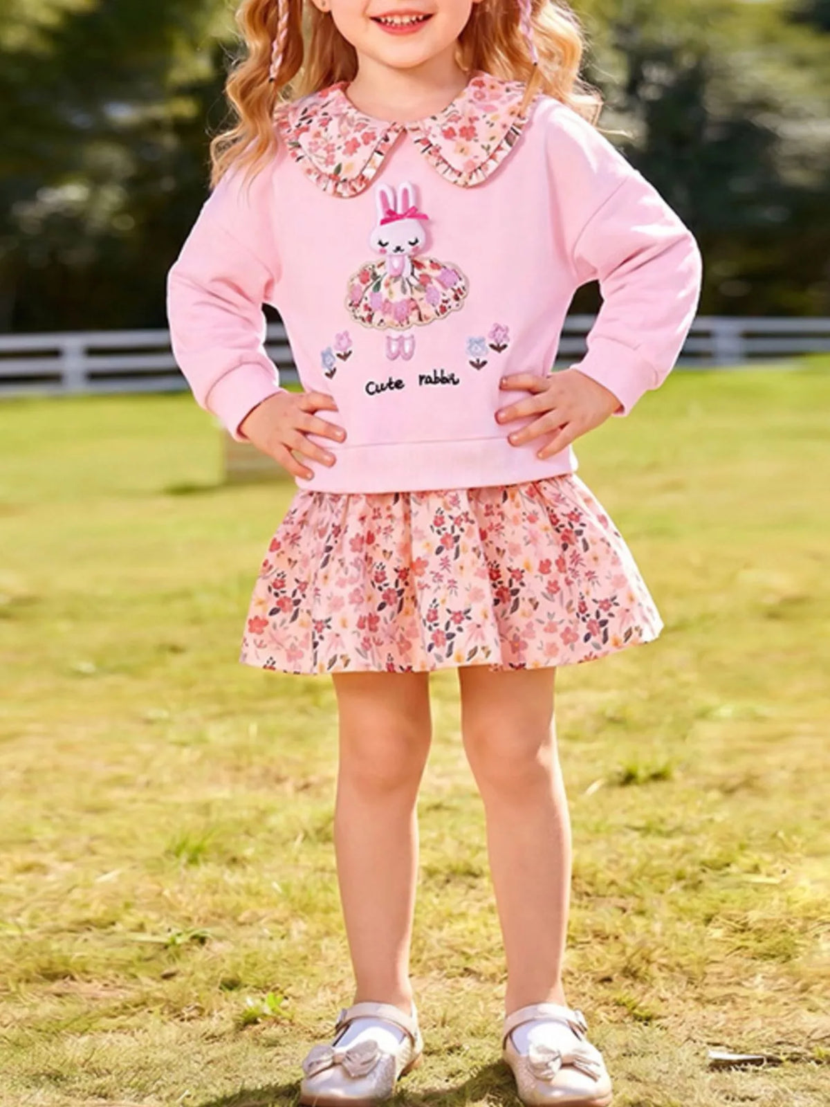 Rabbit Floral Sweatshirt Dress in Blush Pink, product view 1