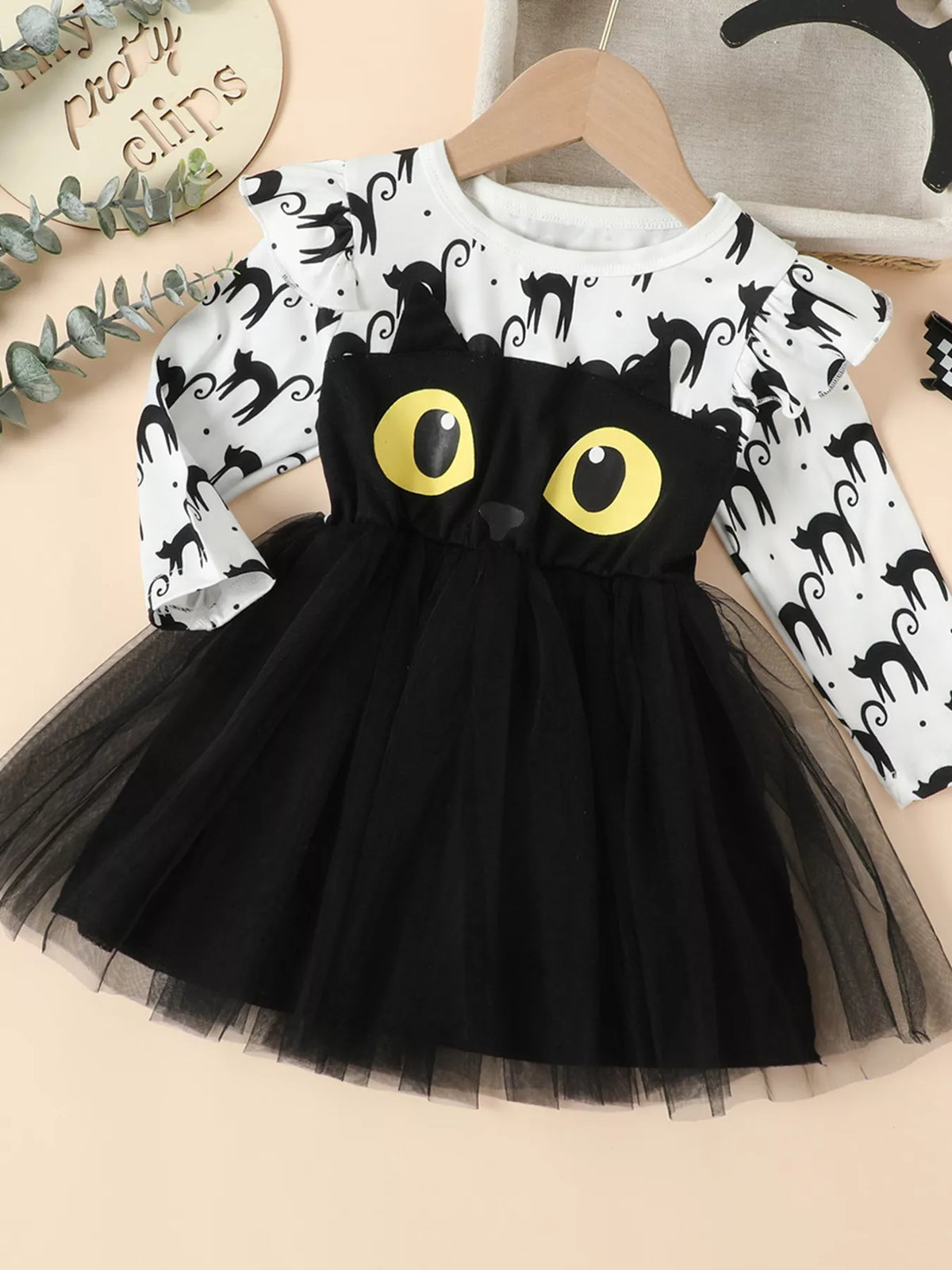 Halloween Cat Eye Ruffle Tulle Dress in Orange, product view 6