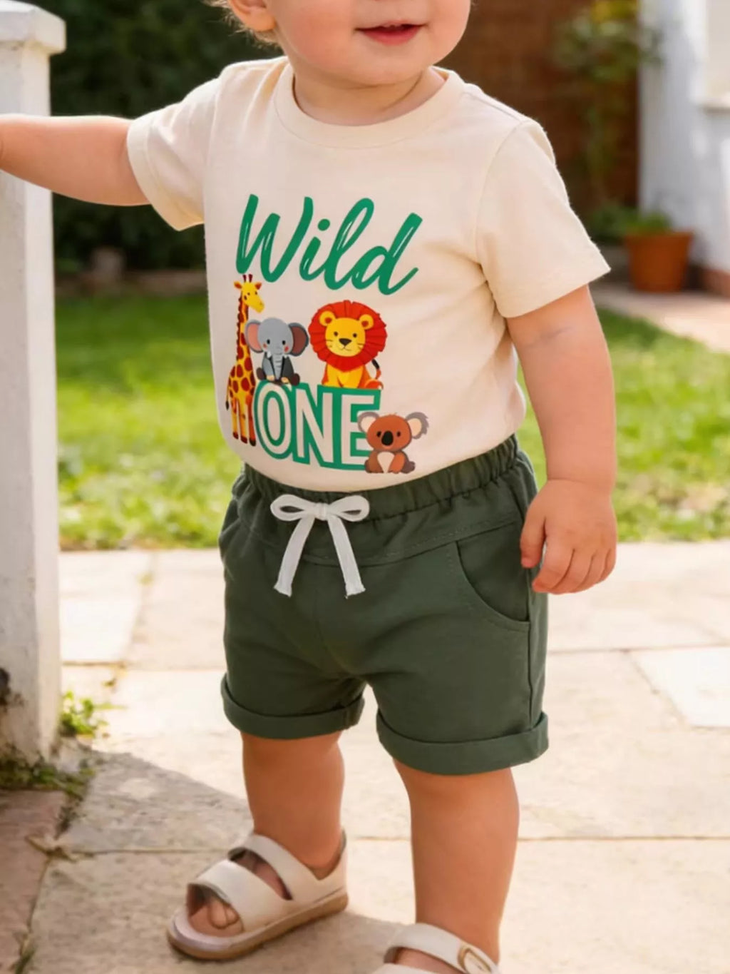 Graphic Round Neck Tee and Shorts Set in Green, product view 1
