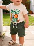 Graphic Round Neck Tee and Shorts Set in Green, product view 1