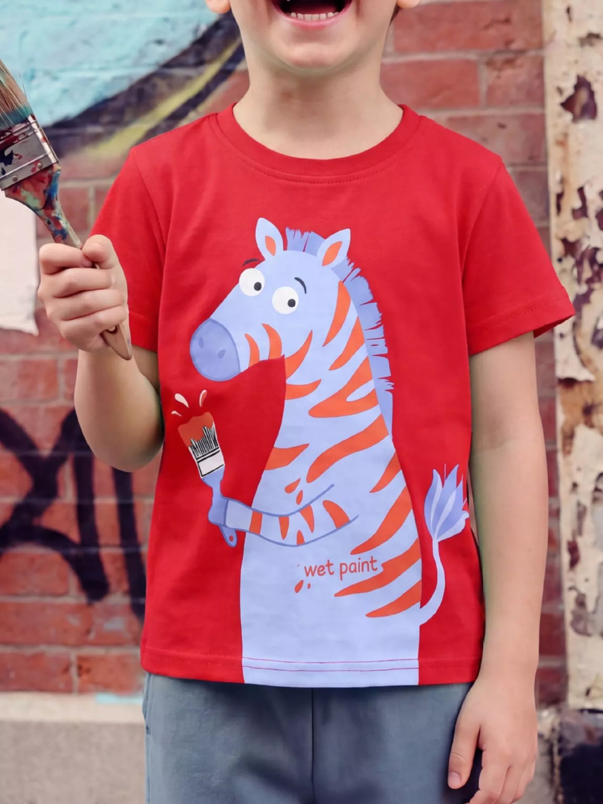 Zebra Round Neck T-Shirt in Red, product view 1