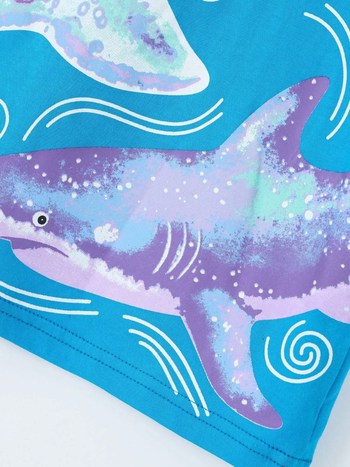 Shark Print Cotton T-Shirt in Sky Blue, product view 4