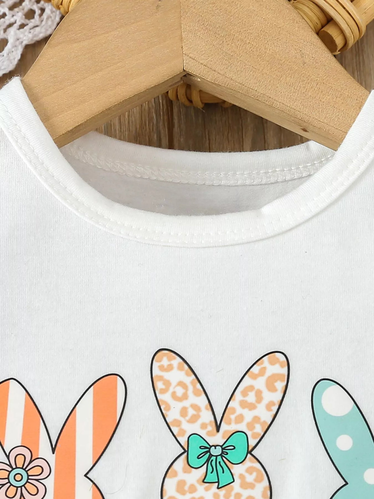 Bunny Round Neck Tee and Pants Set in White, product view 3