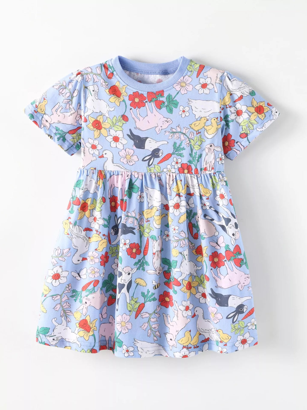 Farm Animal Print Dress in Light Blue, product view 2