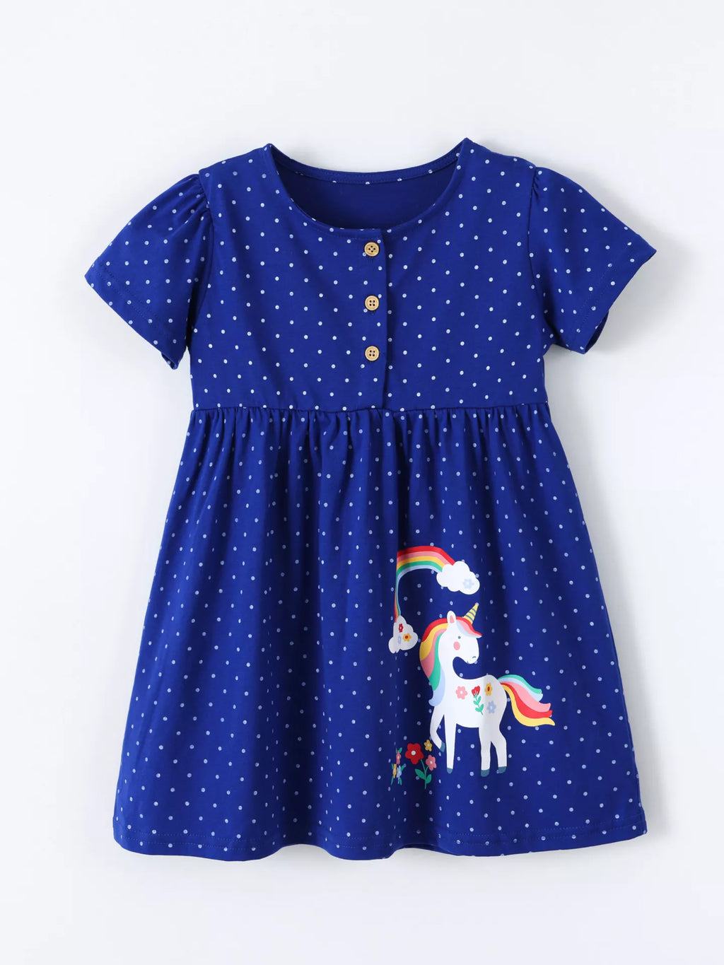Polka Dot Unicorn Rainbow Dress in Blue, product view 2
