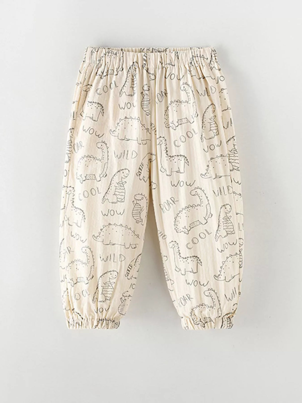 Dinosaur Print Elastic Waist Pants in Cream, product view 2