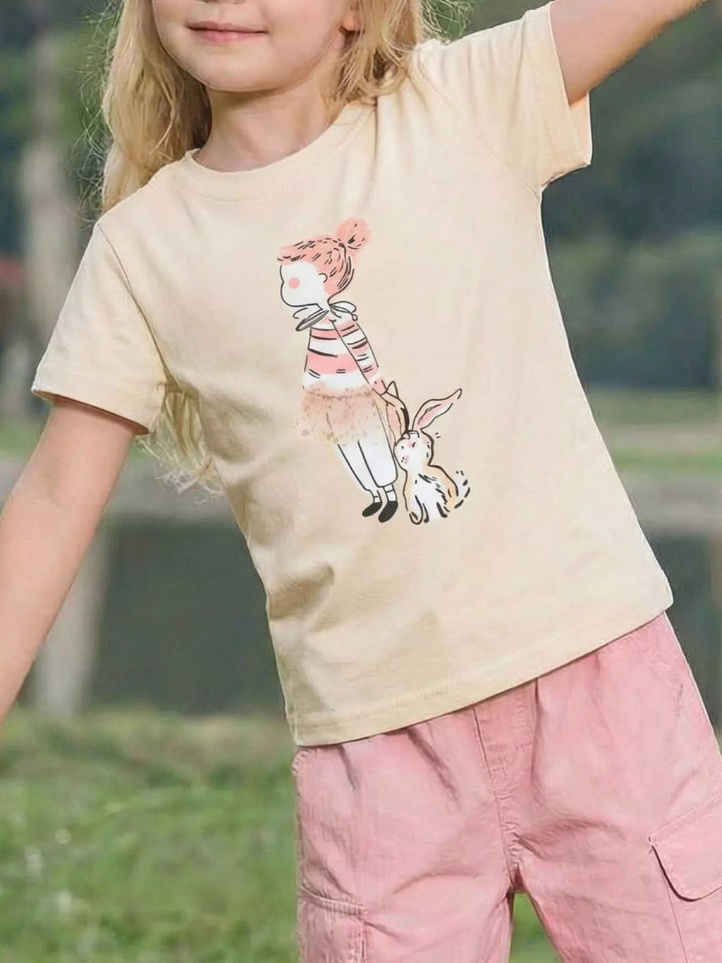 Graphic Round Neck T-Shirt in Cream, product view 1