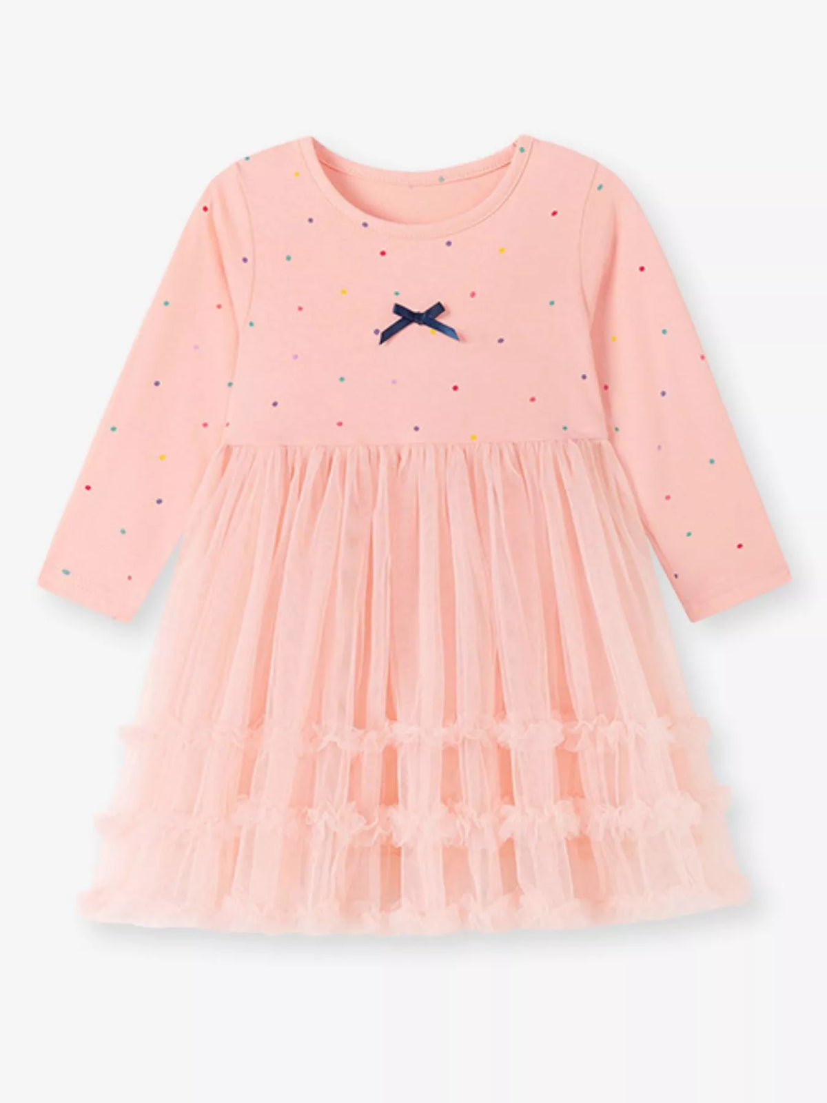 Tulle Dress with Polka Dots and Bow Detail in Cream, product view 6