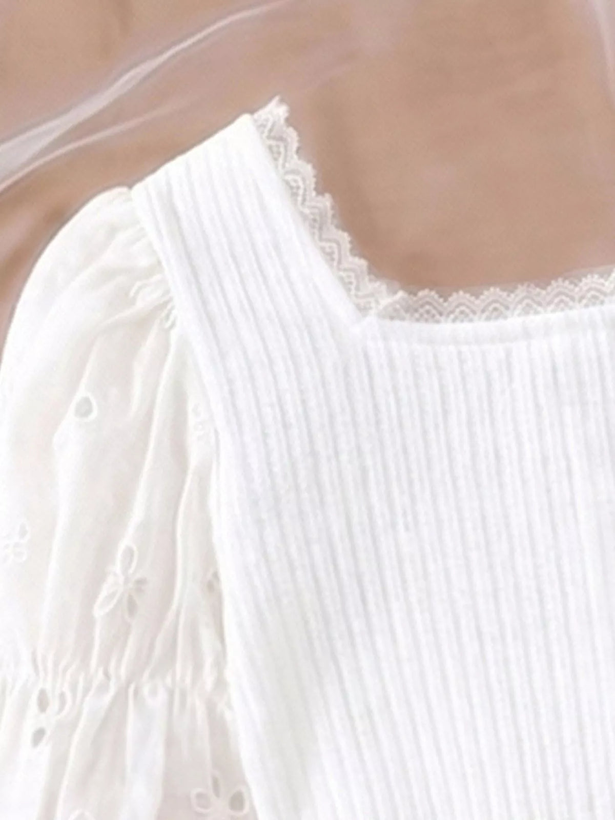Ribbed Knit Top and Shorts Set in White, product view 2