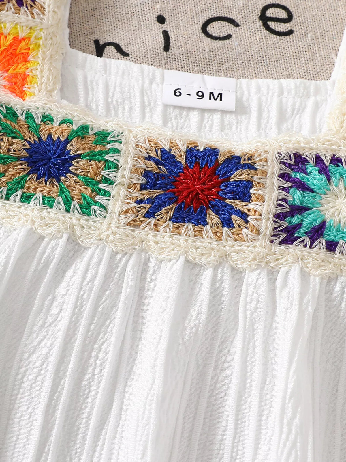 Crochet Trimmed Top and Pants Set in White, product view 4