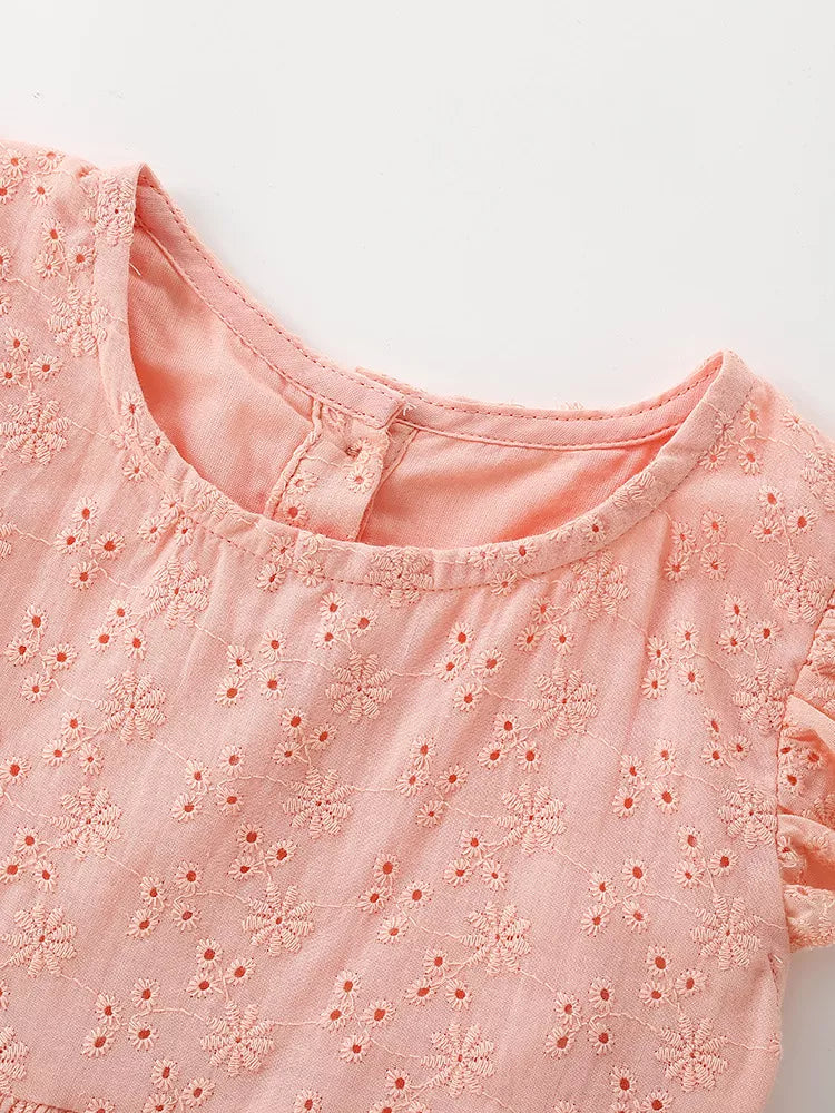 Eyelet Flutter Sleeve Dress in Pale Blush, product view 3