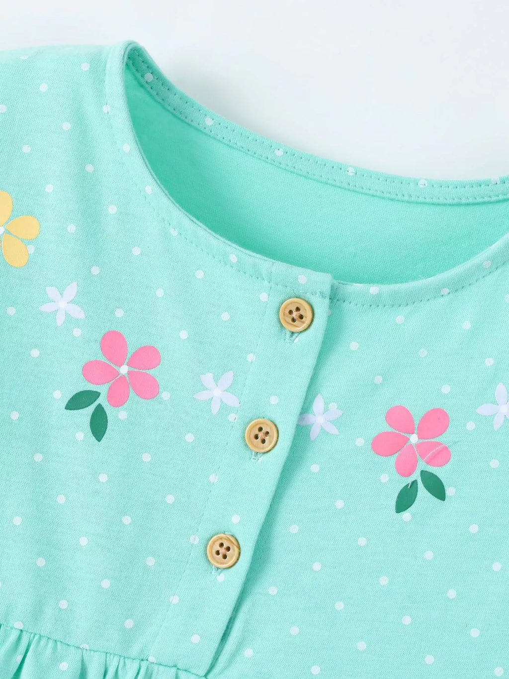 Bunny Print Button Detail Dress in Green, product view 3