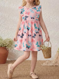 Butterfly Print Ruffle Sleeve Dress in Pink, product view 1