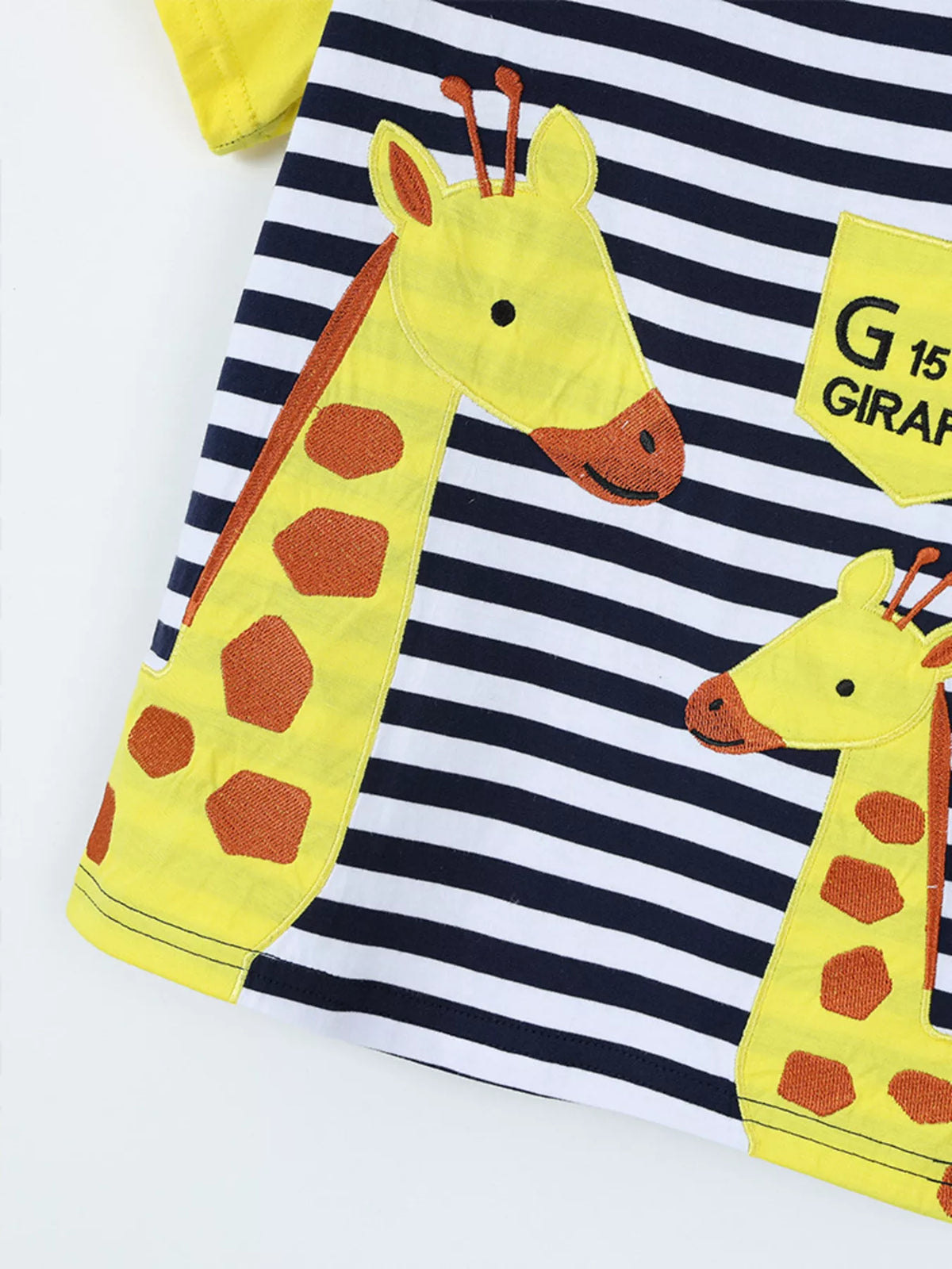 Giraffe Embroidered Striped T-Shirt in Yellow, product view 4