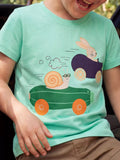 Snail and Bunny Race Graphic Short Sleeve T-Shirt in Green, product view 1