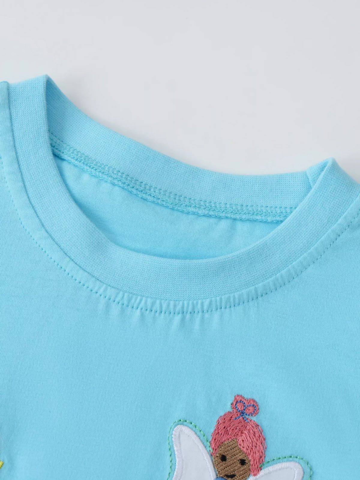 Embroidered Round Neck T-Shirt in Lake Blue, product view 3