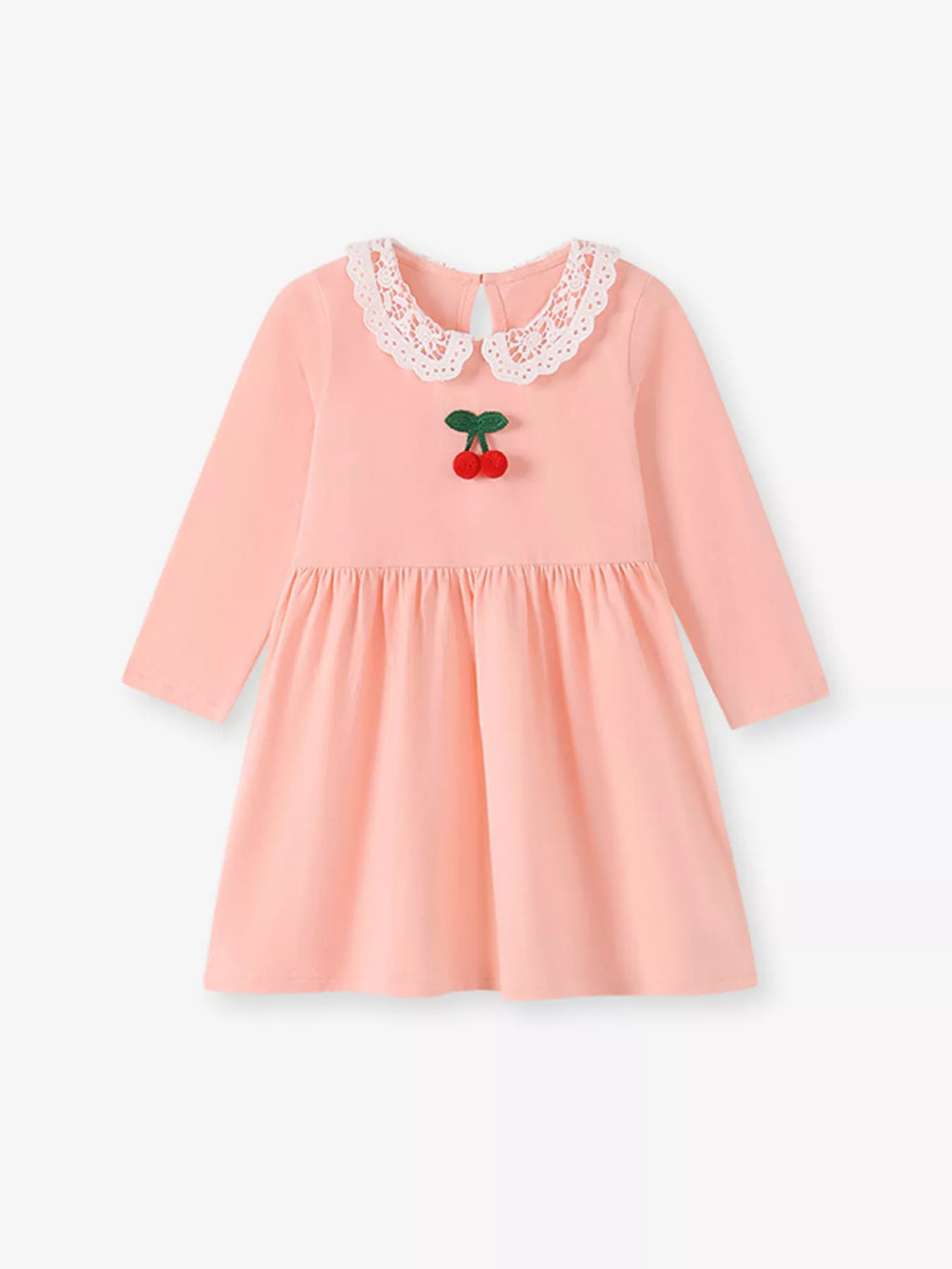 Cherry Lace Collar Long Sleeve Dress in Watermelon pink, product view 3