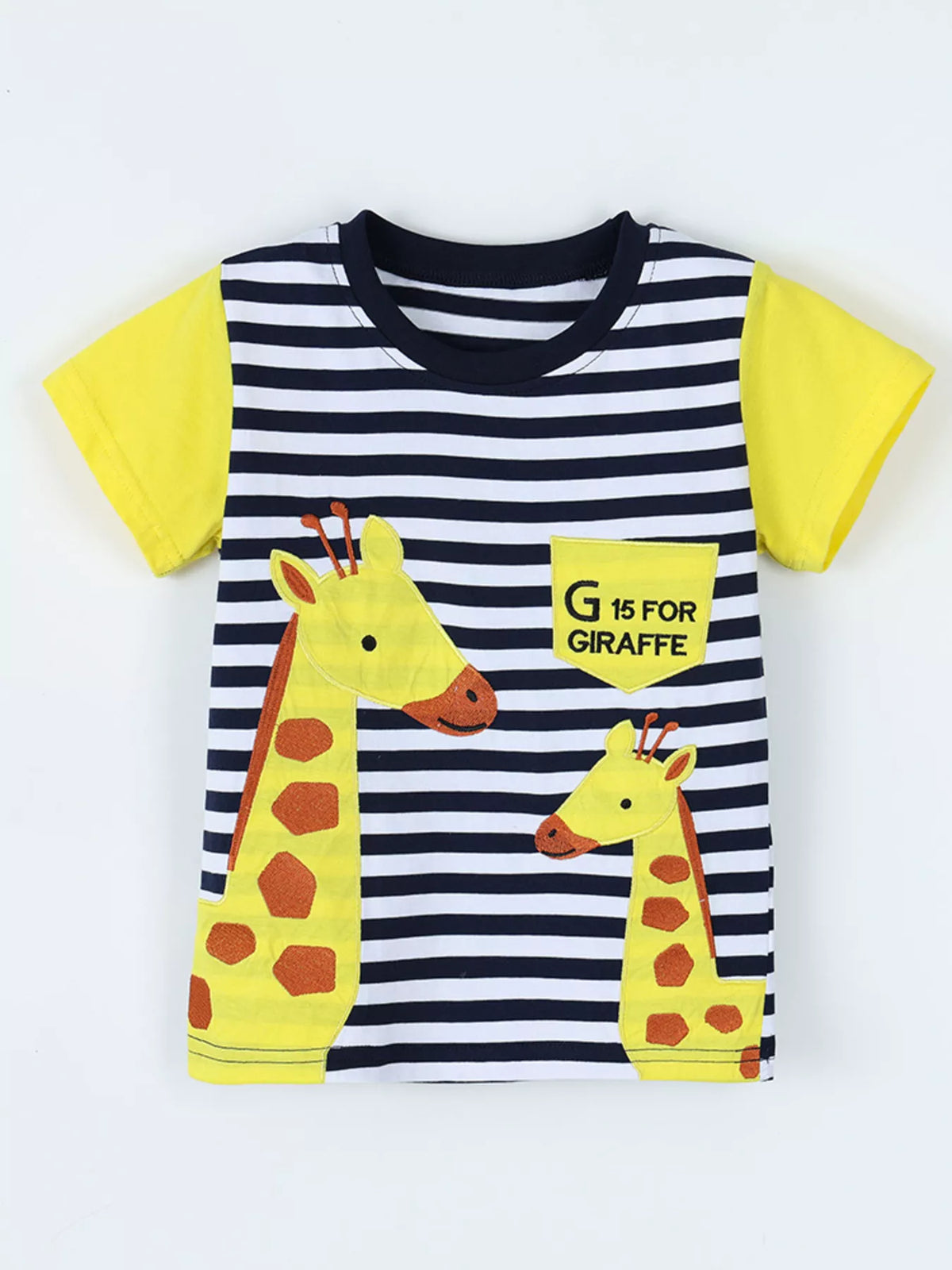 Giraffe Embroidered Striped T-Shirt in Yellow, product view 2