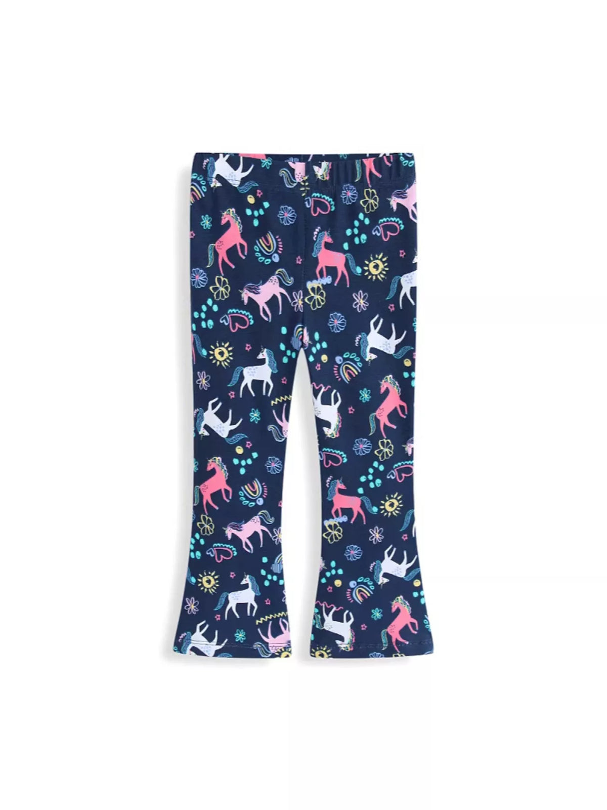 Unicorn Print Flare Leggings in Dark Navy, product view 2