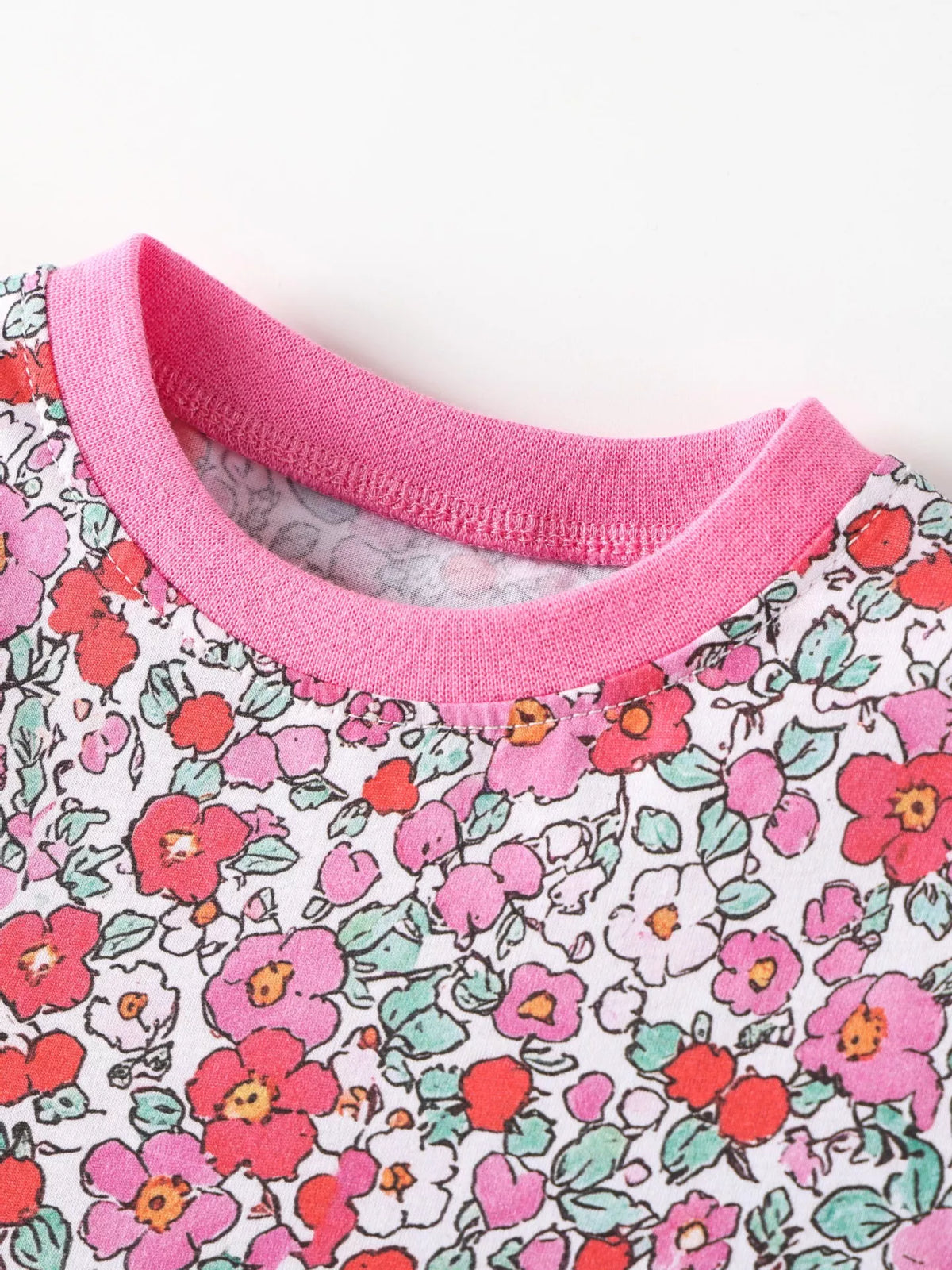Floral Print Short Sleeve A-Line Dress in Pink, product view 3