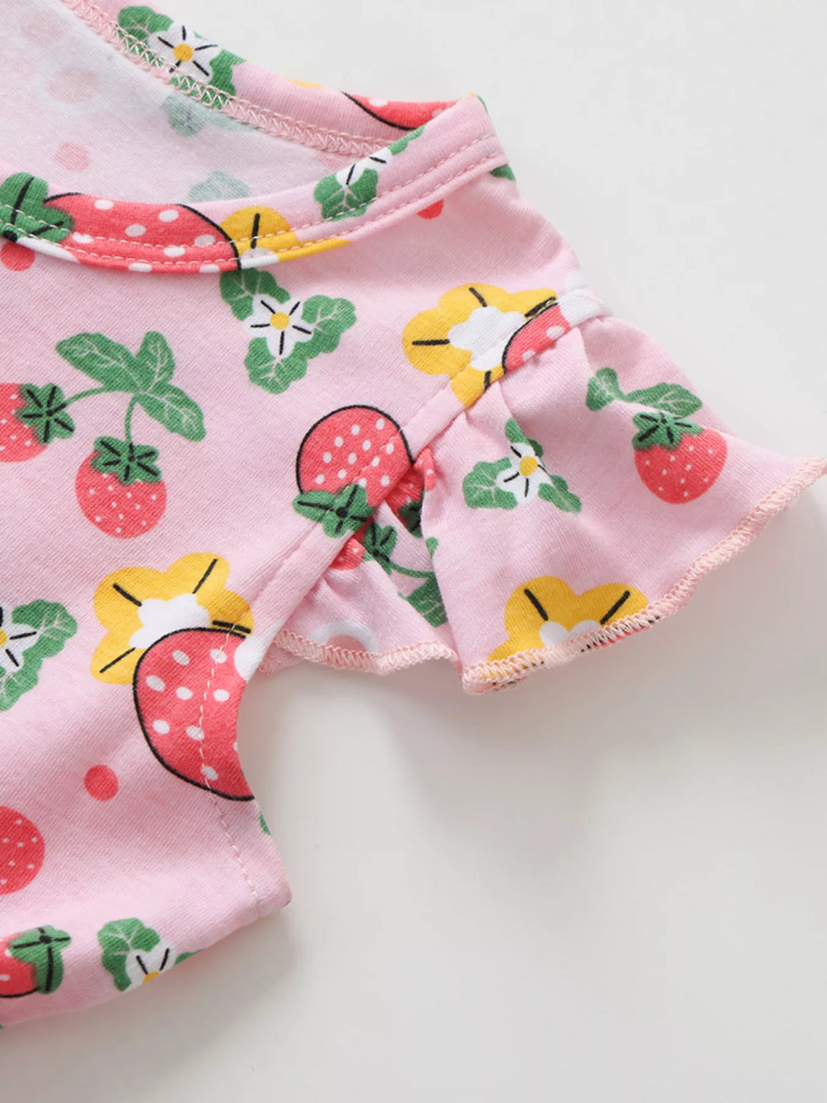 Strawberry Print Ruffle Sleeve Dress in Pink, product view 3
