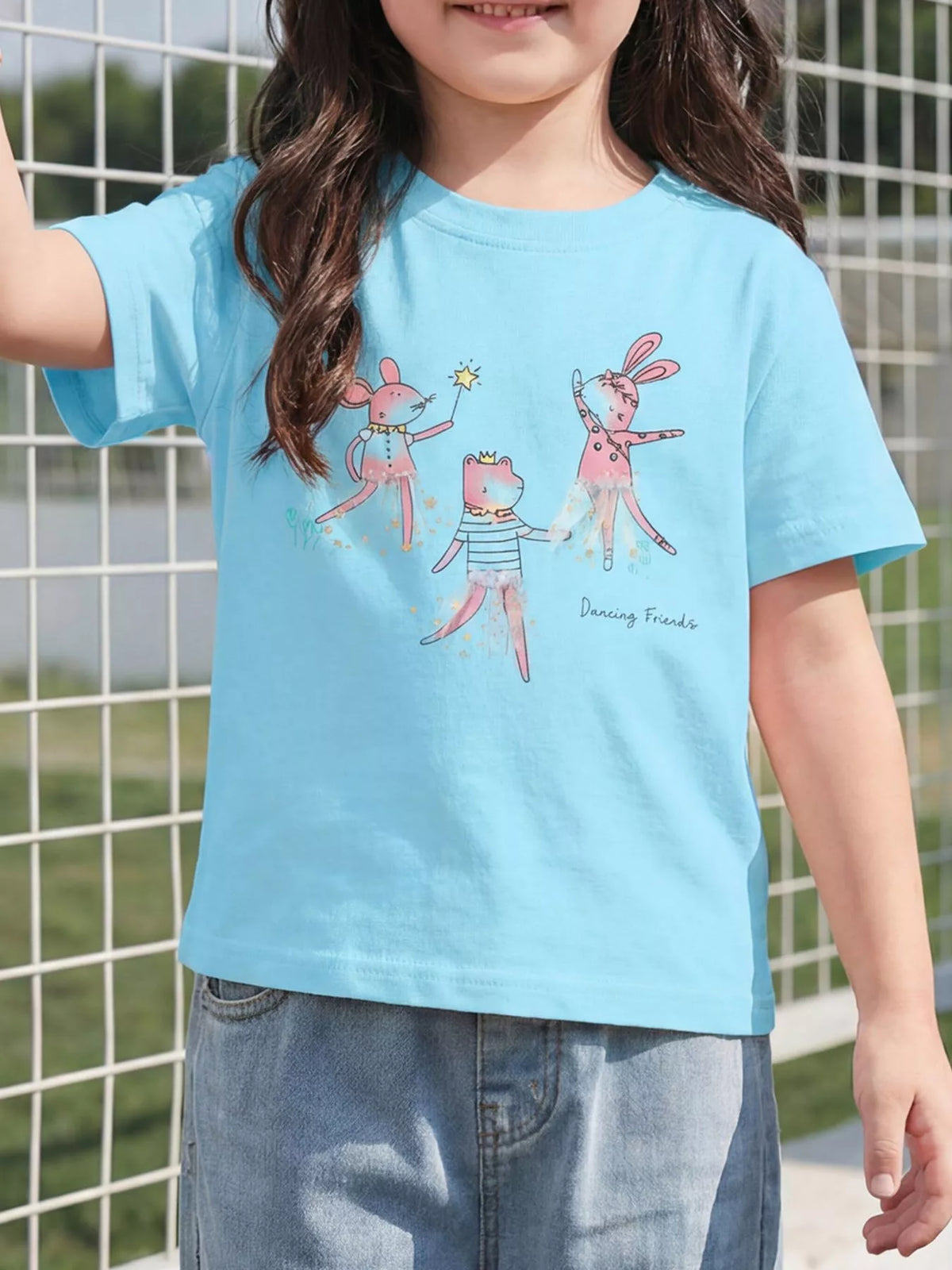 Dancing Friends Graphic T-Shirt in Lake Blue, product view 1