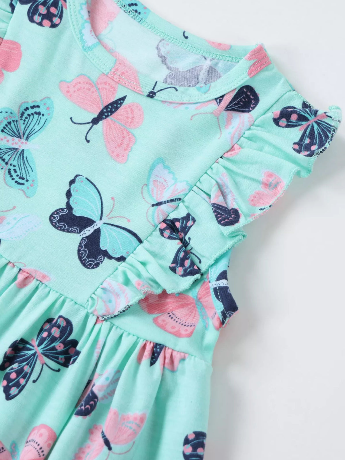 Butterfly Print Ruffle Sleeve Dress in Lake Blue, product view 2