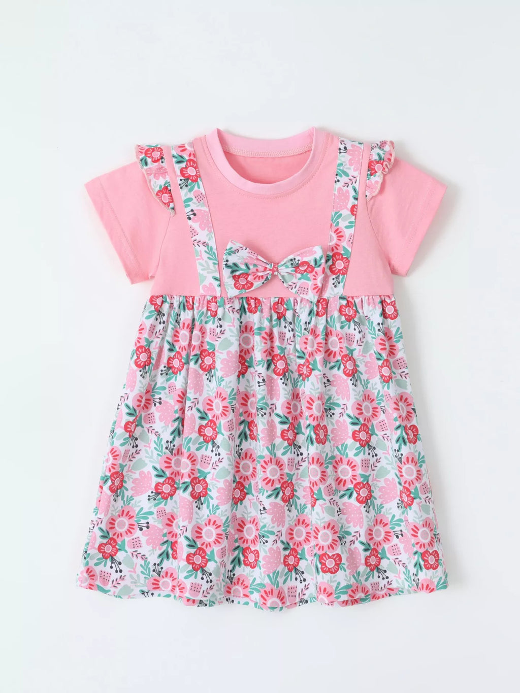 Floral Print Bow Detail Dress in Peach Color, product view 2