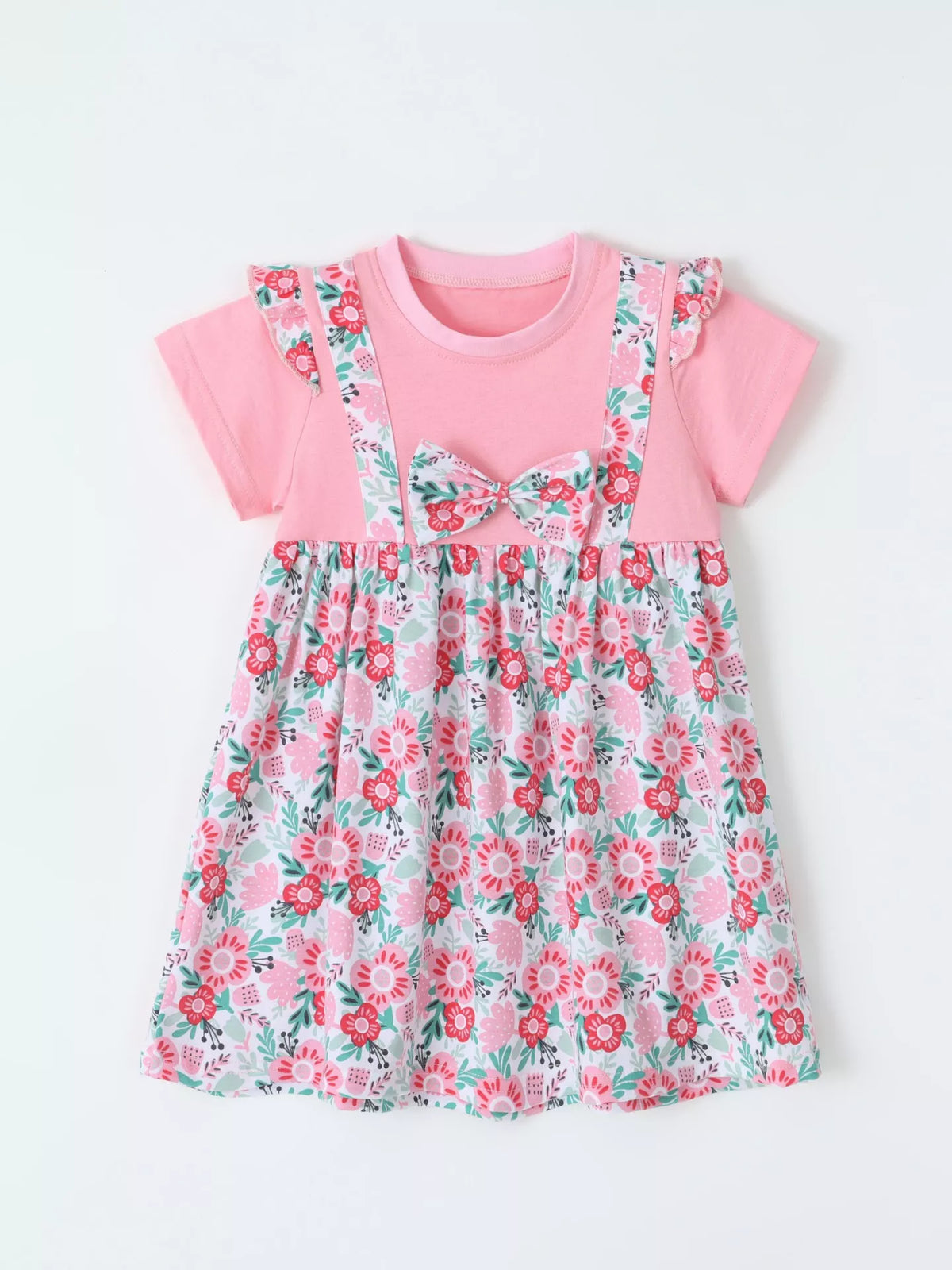 Floral Print Bow Detail Dress in Peach Color, product view 2