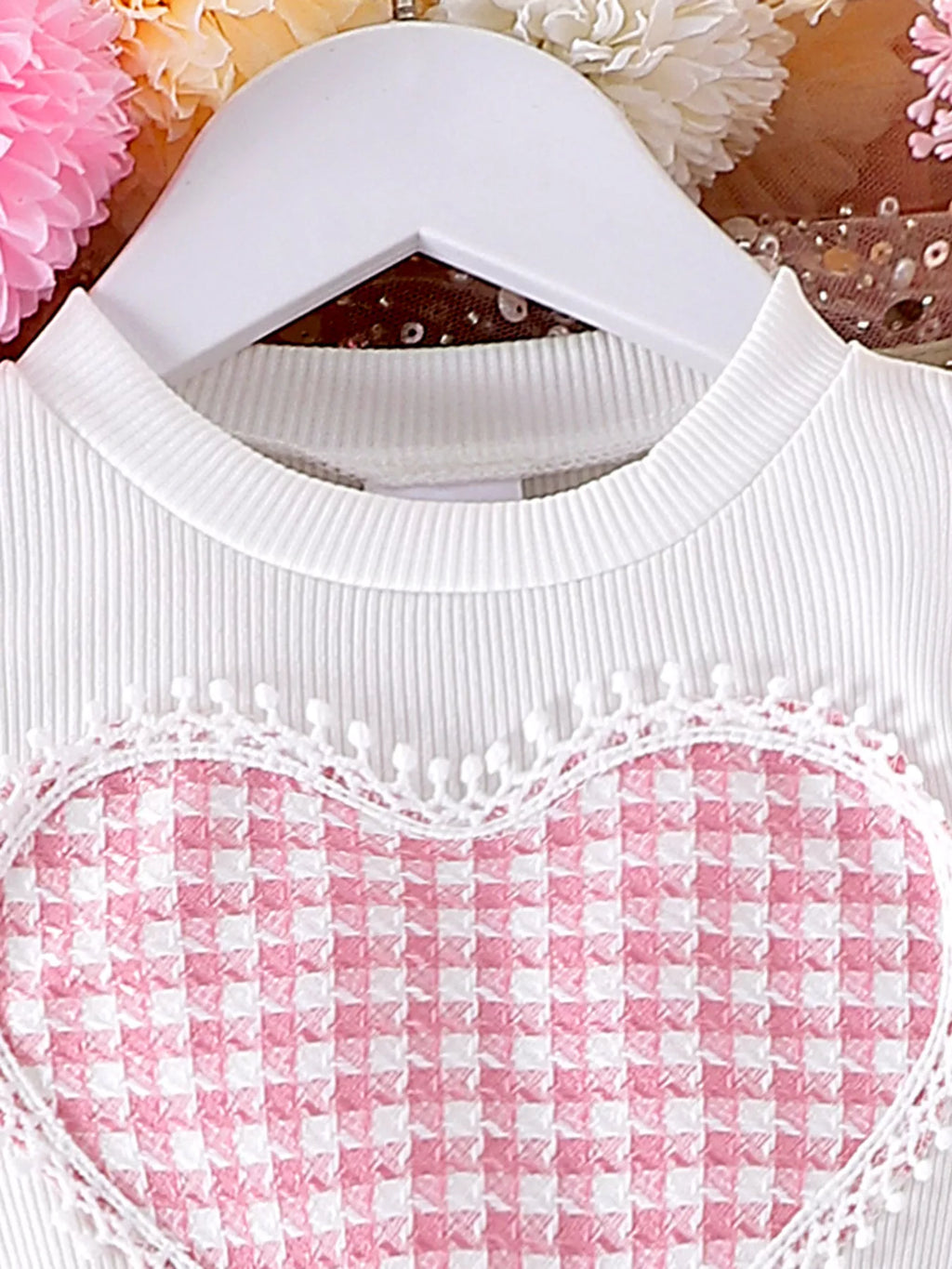 Heart Short Sleeve Top and Skirt Set in Pink, product view 3