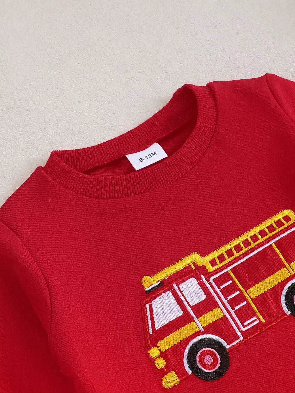 Fire Truck Embroidered Top and Pants Set in Red, product view 4