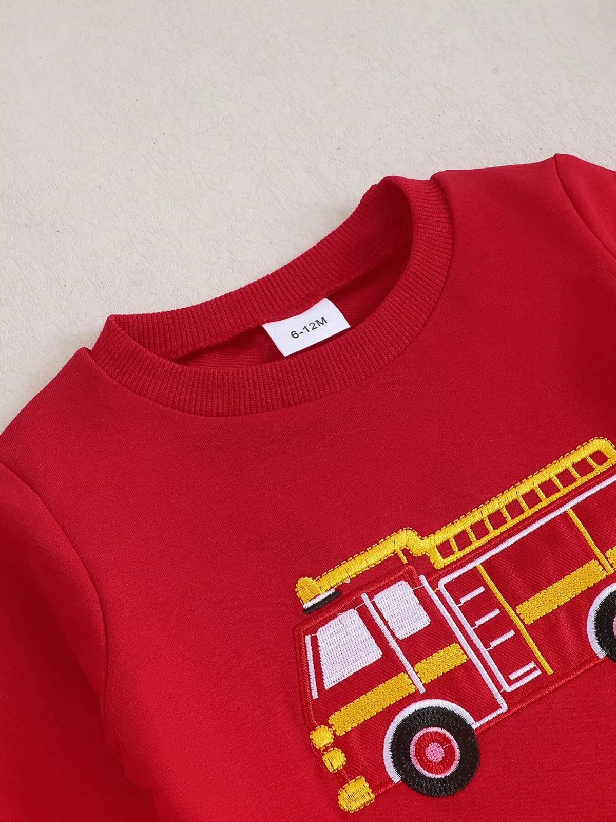 Fire Truck Embroidered Top and Pants Set in Red, product view 4